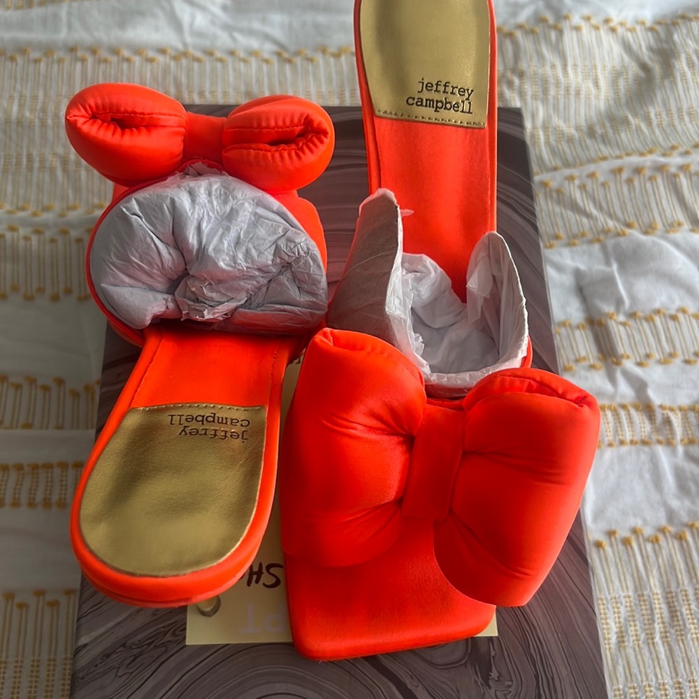 Orange Jeffrey Campbell bow mules